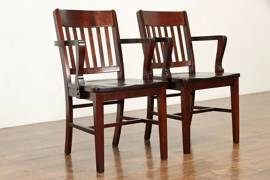 Main image of Pair of Antique Birch Hardwood Office or Desk Chairs with Arms