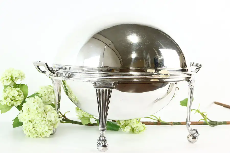 Main image of Victorian Antique English Silverplate Oval Dome Top Server & Liners