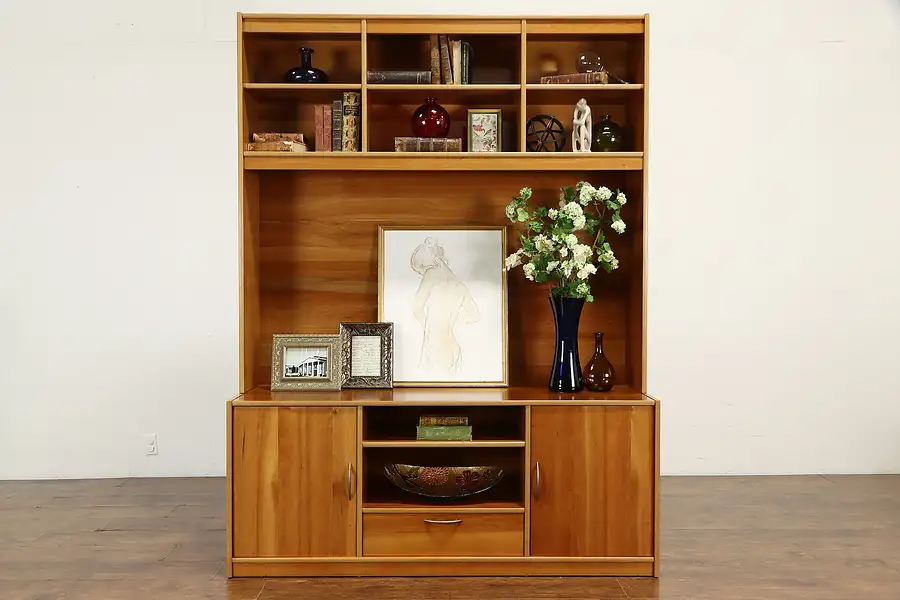 Main image of Midcentury Modern Danish Cherry Office Wall Cabinet Unit, Tvilum Scanbirk