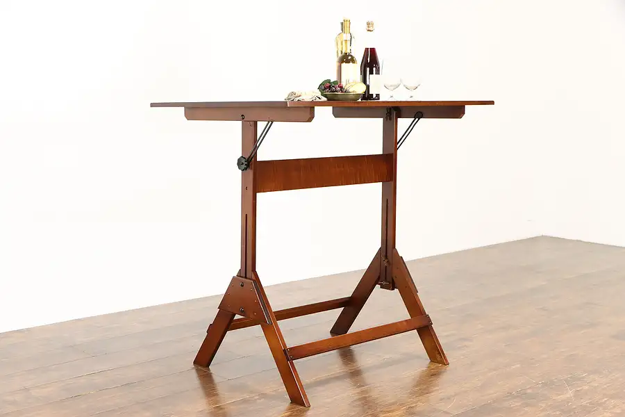 Main image of Adjustable Artist Vintage Drafting Drawing Desk or Wine & Cheese Table