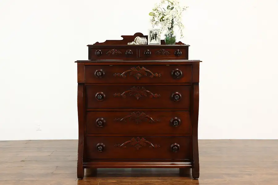 Main image of Victorian Antique 1860 Carved Walnut Chest or Dresser, Jewelry Drawers