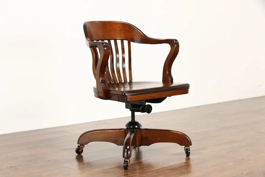 Main image of Vintage Swivel Adjustable Birch Office or Library Desk Chair