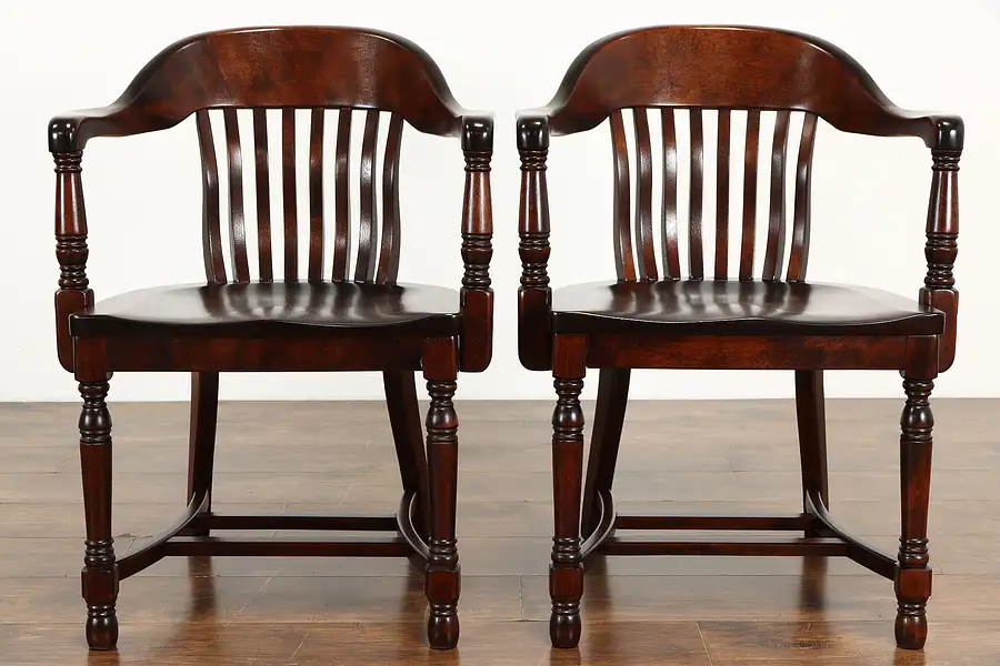 Main image of Pair of 1910 Antique Birch Hardwood Office Banker or Desk Chairs