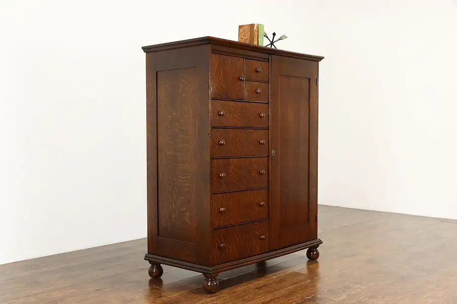 Main image of Quartersawn Craftsman Oak Antique Wardrobe, Chest, Armoire, Closet