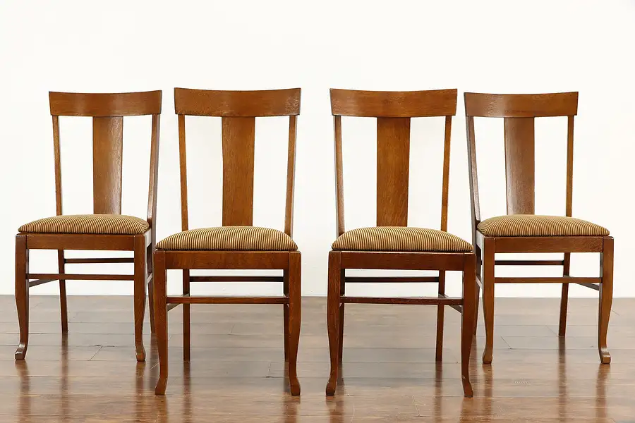 Main image of Set of 4 Arts & Crafts Mission Oak Antique Craftsman Dining / Game Chairs