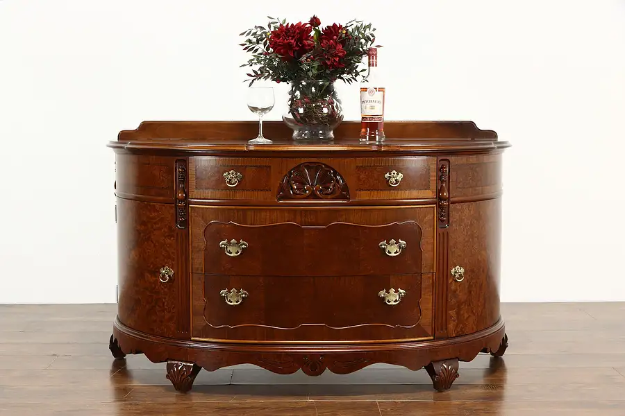 Main image of Demilune half Round Antique Banded Burl Chest, Console or Sideboard Colby