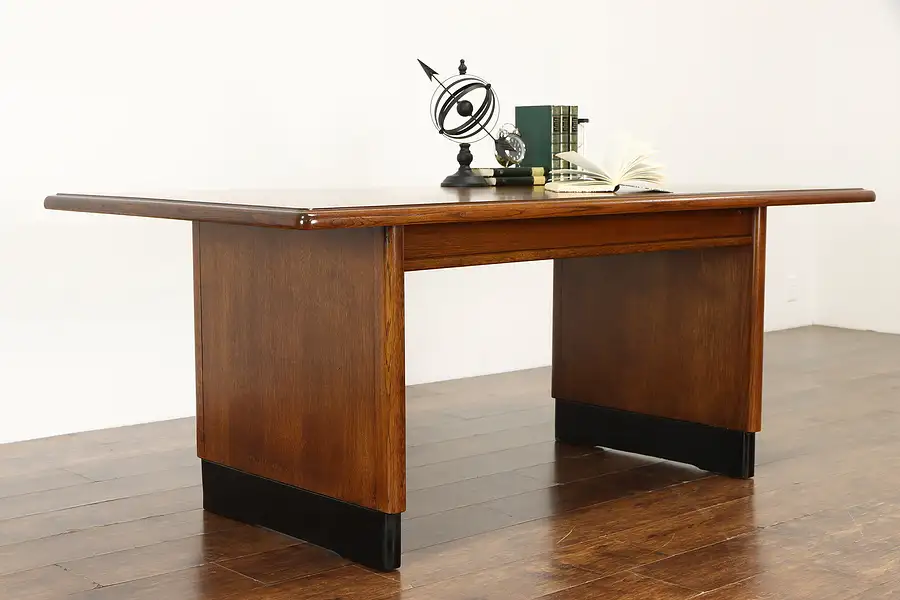 Main image of Art Deco Midcentury Modern Oak Office or Library Table, Writing Desk