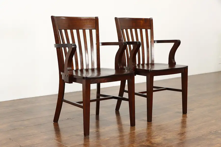 Main image of Pair of Antique Walnut Banker, Desk or Office Chairs, Milwaukee 1926