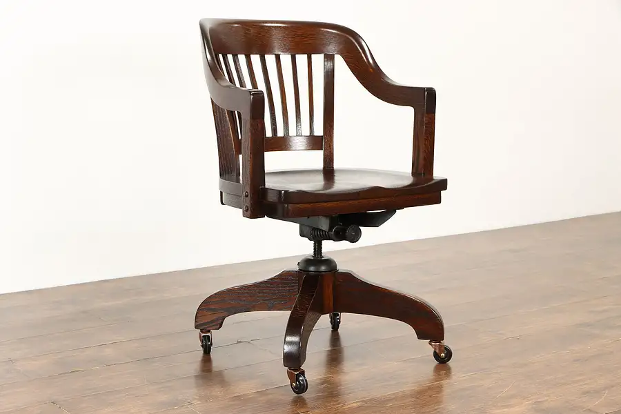 Main image of Oak Quarter Sawn Antique Swivel Adjustable Office or Library Desk Chair