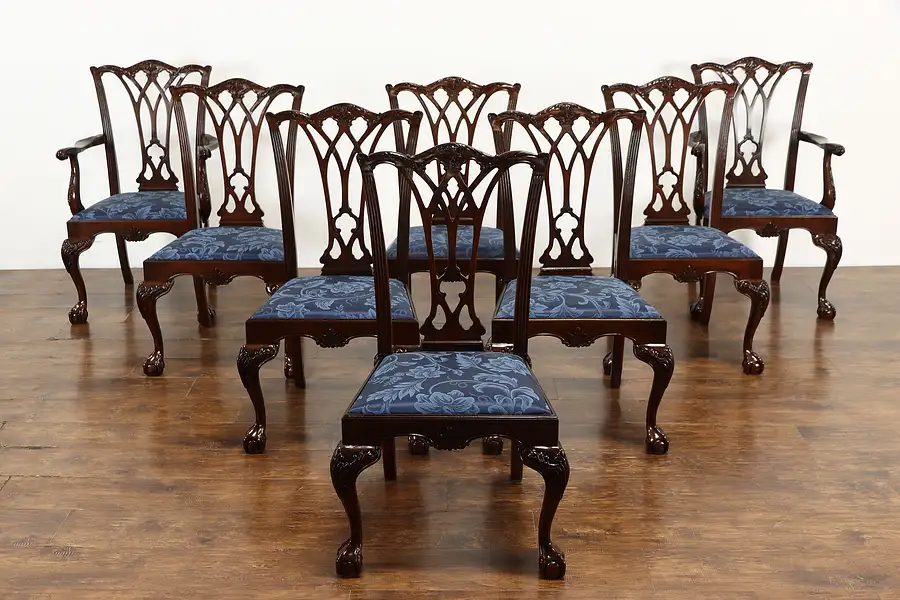 Main image of Set of 8 Georgian Chippendale Design Vintage Dining Chairs, Drexel