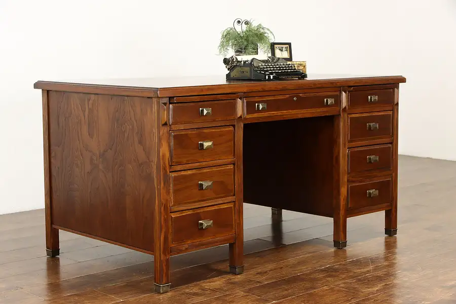 Main image of Walnut Vintage Office or Library Desk, File Drawer, Shelves, Myrtle