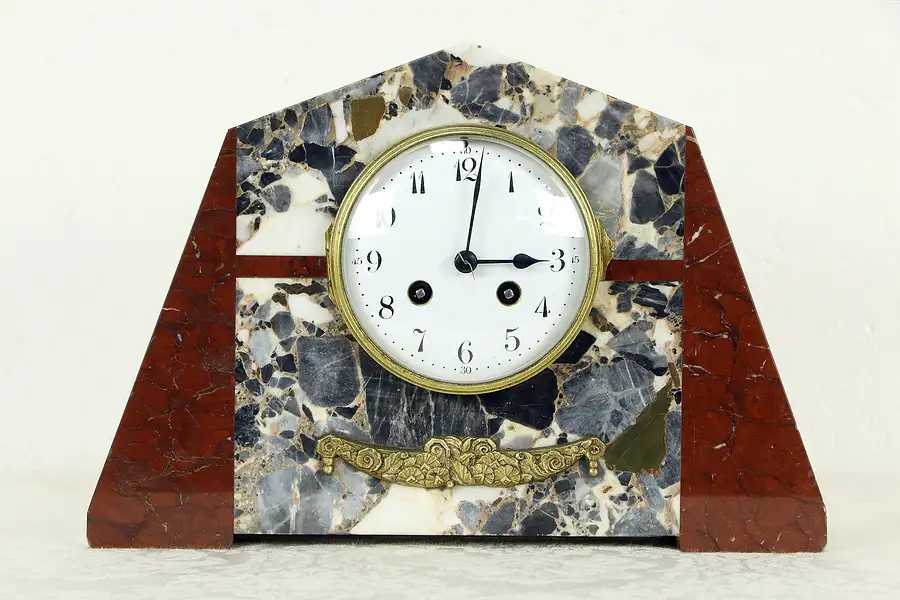 Main image of French Art Deco Period Antique 1925 Marble Mantel Clock, Signed FC