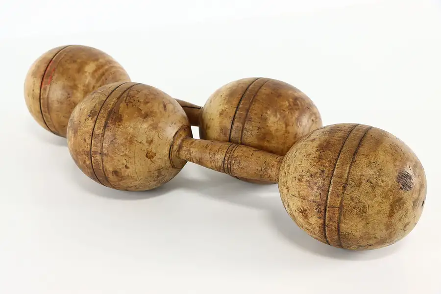 Main image of Victorian Antique Farmhouse Wooden Pair of Exercise Dumbbells