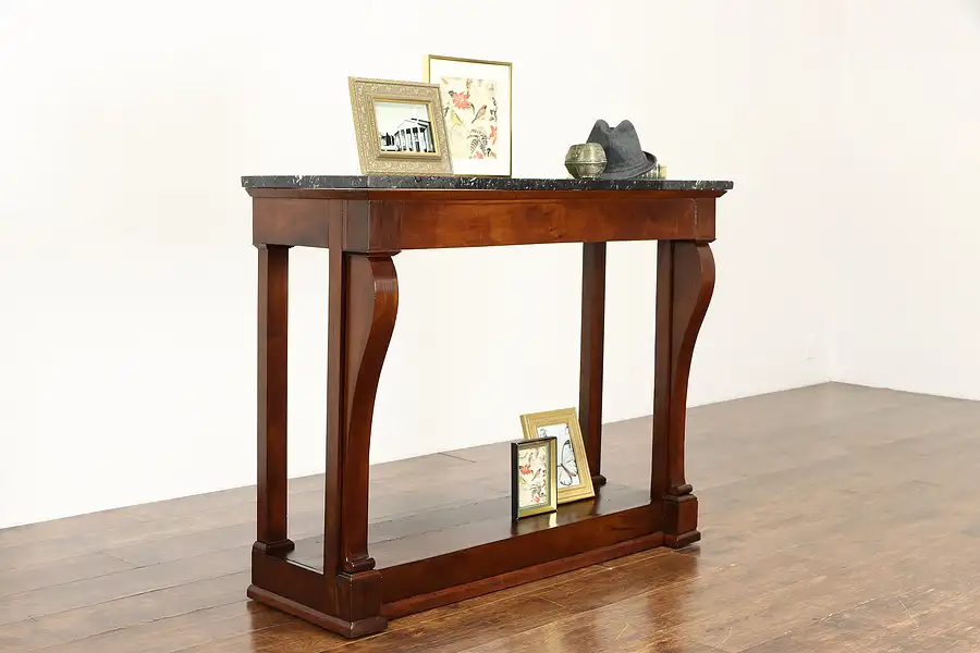 Main image of Empire Antique Walnut Hall Console Table or Server, Fossil Marble Top