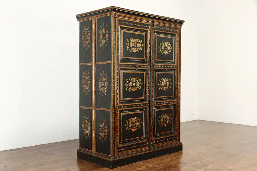 Main image of Hand Painted Lacquer Chinese Antique Armoire Wardrobe Cabinet