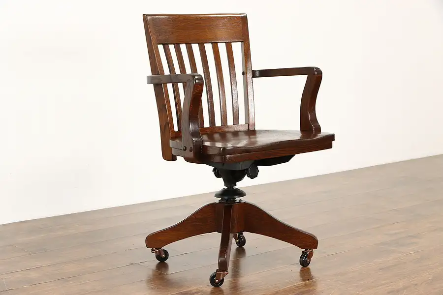 Main image of Craftsman Antique Quarter Sawn Oak Adjustable Swivel Office Desk Chair