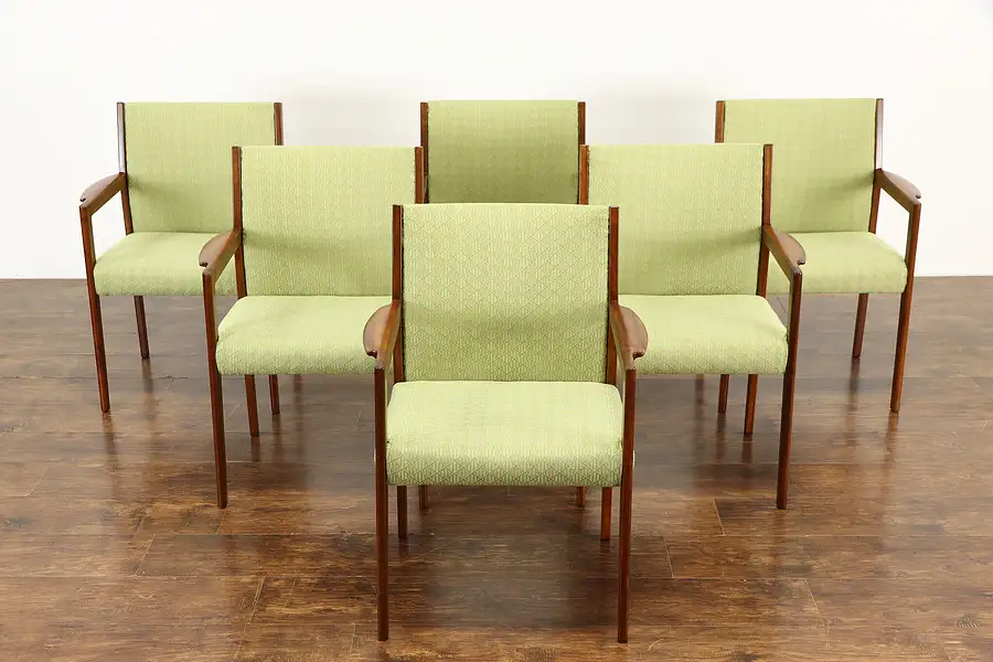 Main image of Set of 6 Teak Midcentury Modern Dining or Office Chairs, New Upholstery