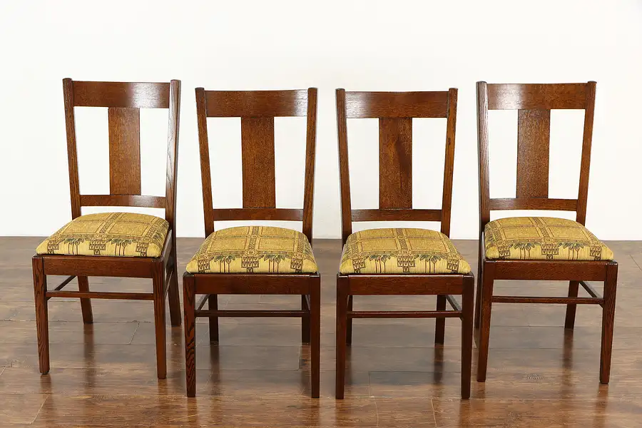 Main image of Set of 4 Arts & Crafts Mission Oak Antique Craftsman Dining / Game Chairs