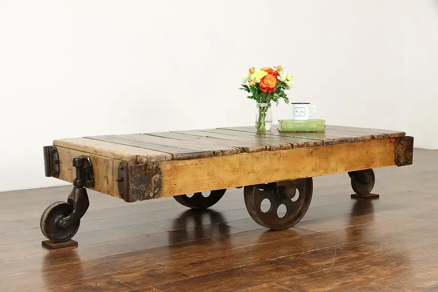 Main image of Industrial Salvage Antique Railroad Cart, Farmhouse Coffee Table