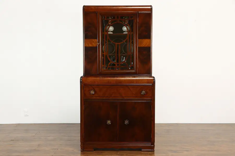 Main image of Art Deco Waterfall Vintage China Display Cabinet, Original Bakelite Pulls