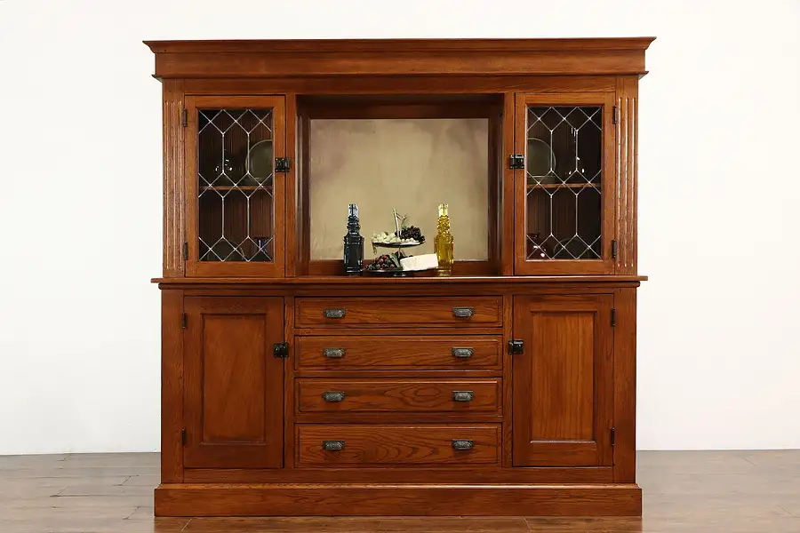 Main image of Oak Antique Farmhouse Kitchen Pantry Cupboard, Back Bar, China Cabinet