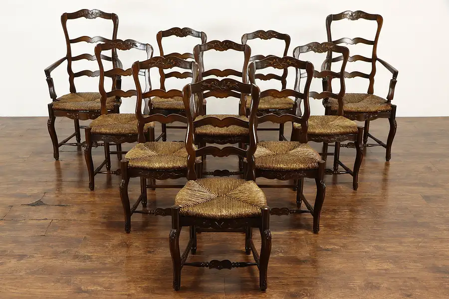 Main image of Farmhouse Set of 10 Country French Rush Seat Dining Chairs, Trouvailles