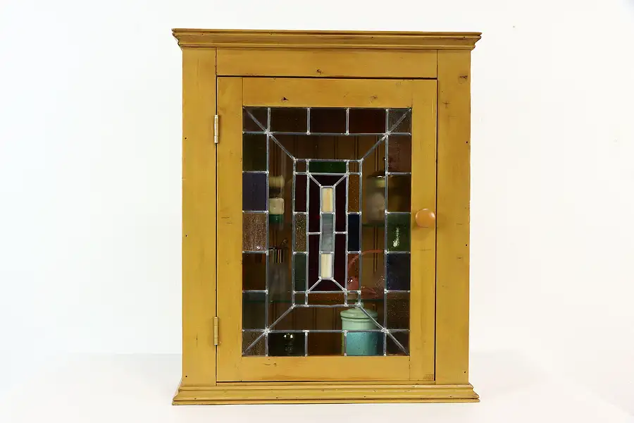 Main image of Medicine Chest, Antique Hanging Cupboard, Counter Cabinet, Stained Glass