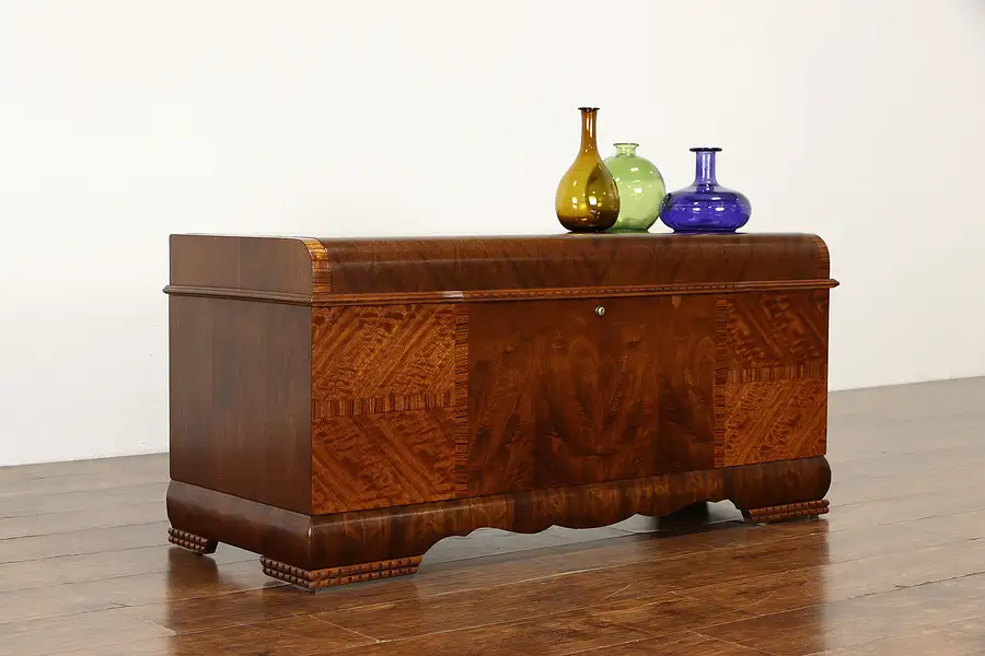 Main image of Art Deco Waterfall Design 1930's Vintage Cedar Lined Blanket Chest, Lane