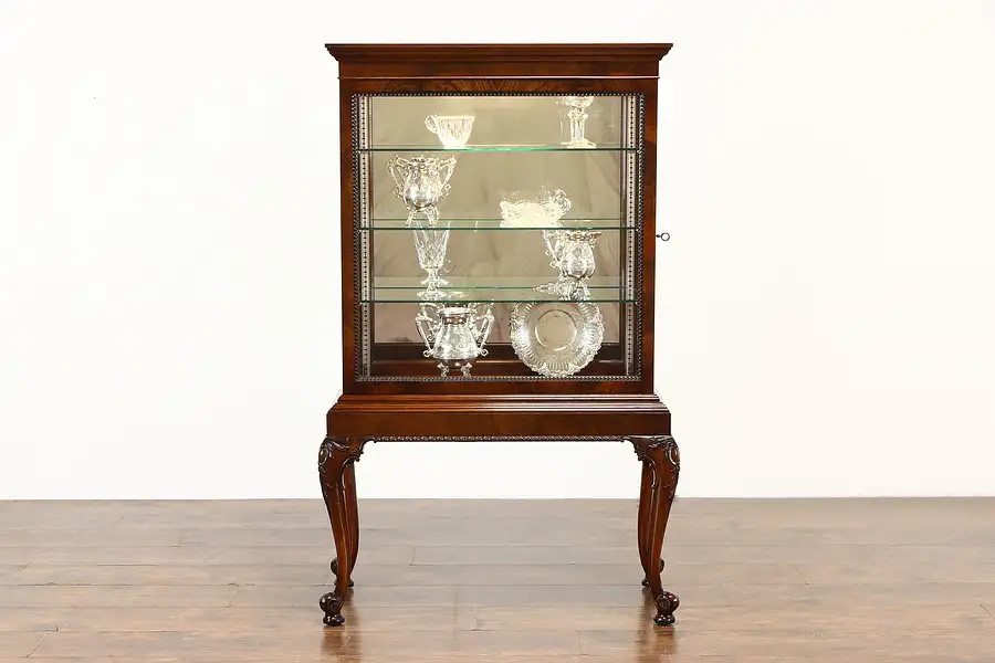 Main image of Mahogany Vintage Collector Cabinet, Curio Display, Vitrine, Lighted, Lock