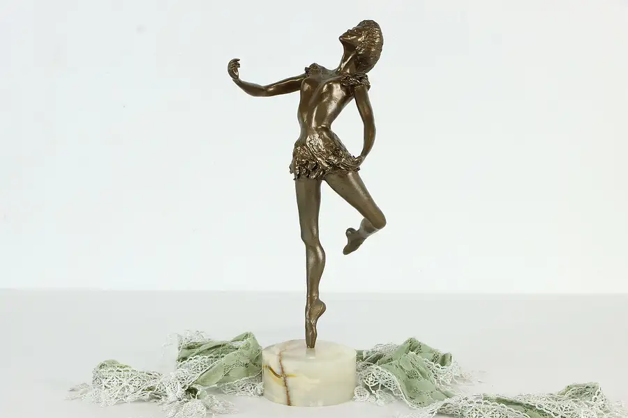 Main image of Midcentury Modern Vintage Brass Ballet Dancer Sculpture, Onyx Base