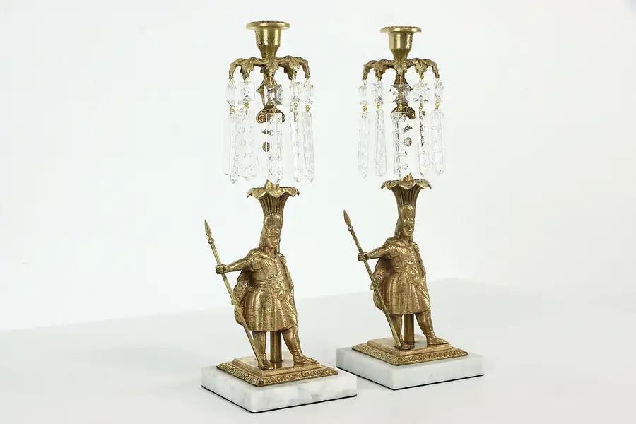 Main image of Victorian Antique Pair of Bronze Candelabra, Classical Sculpture, Marble