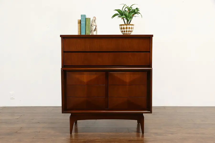 Main image of Midcentury Modern Vintage Diamond Front Tall Chest or Dresser, United