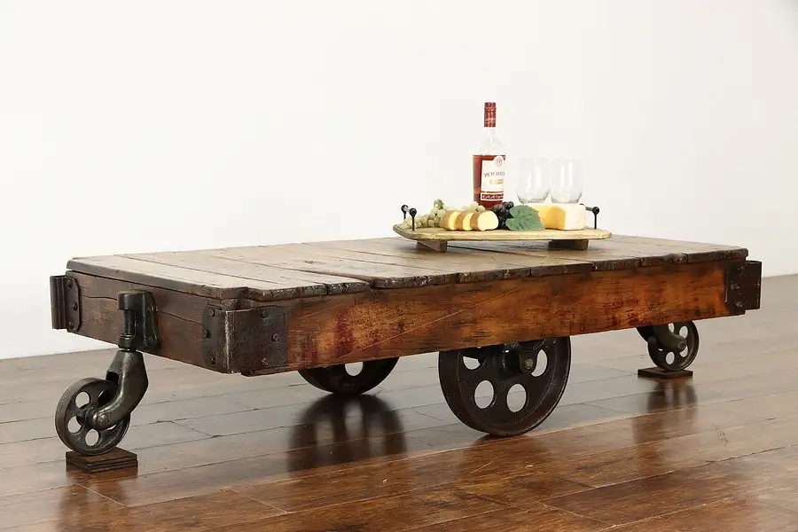 Main image of Industrial Salvage Antique Farmhouse Railroad Cart, Coffee Table