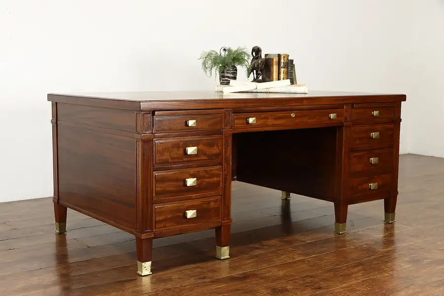 Main image of Traditional Mahogany Antique Office or Library Desk, Bronze Feet & Pulls