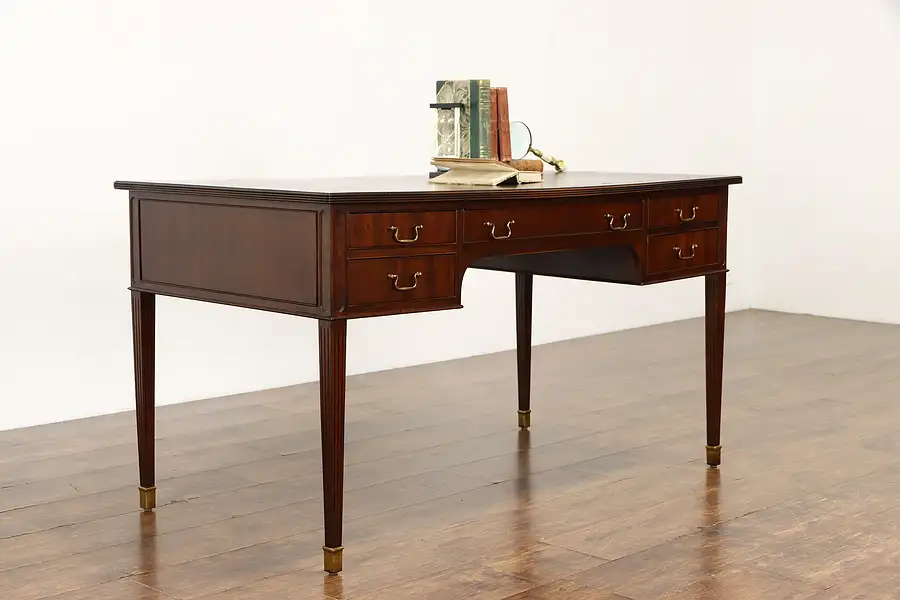 Main image of Traditional Mahogany Vintage Office or Library Writing Desk, Leather Top