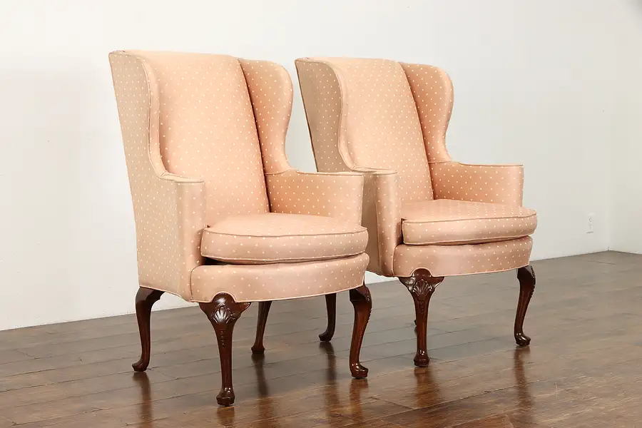 Main image of Pair of Georgian Design Vintage Mahogany Wingback Chairs, Sherrill