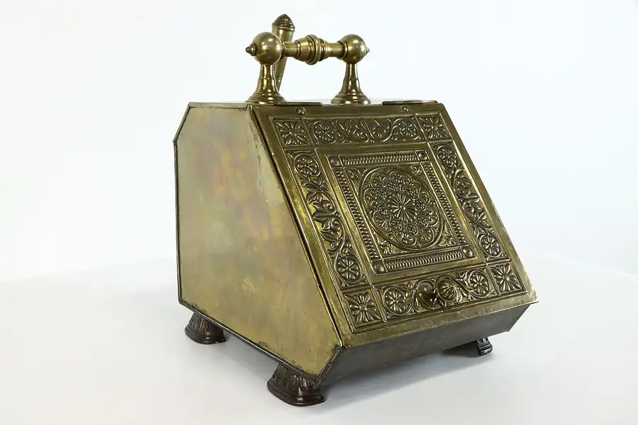 Main image of Victorian Brass Farmhouse Fireplace Coal Scuttle, Hod, Caddy & Scoop