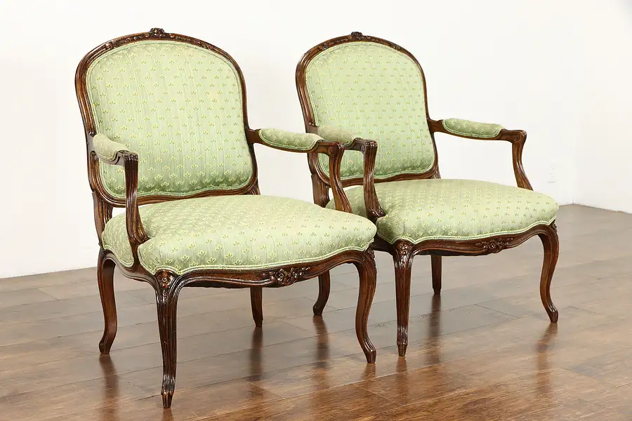 Main image of Pair of Vintage Farmhouse Carved Beech French Provincial Chairs