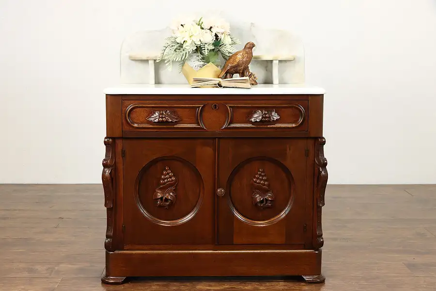 Main image of Walnut Victorian Antique Small Chest, Nightstand or Commode, Marble Top