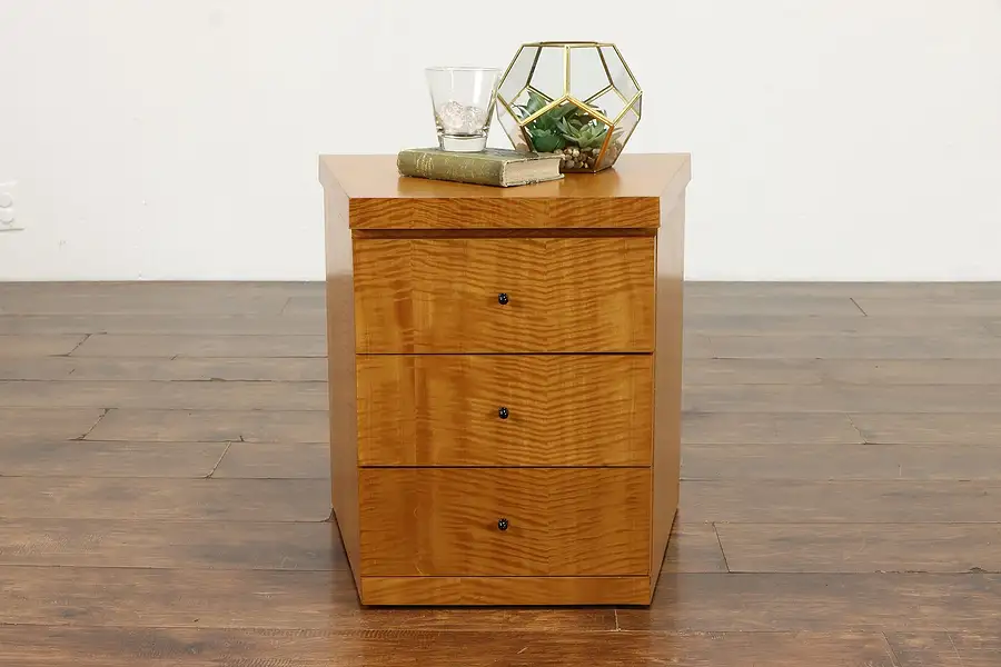 Main image of Midcentury Modern Design Striped Curly Maple Chest, Nightstand, End Table