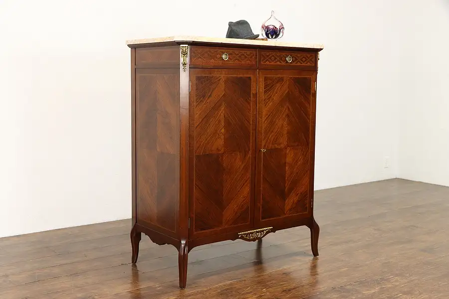 Main image of French Vintage Rosewood Marquetry Marble Top Chifferobe Armoire, Cabinet