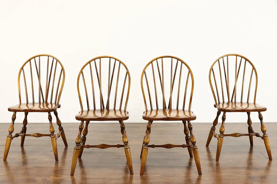 Main image of Set of 4 Birch Farmhouse Windsor Vintage Dining or Game Chairs, Curtis