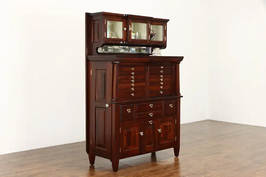 Main image of Mahogany Dentist, Antique Dental, Jewelry or Collector Cabinet, American