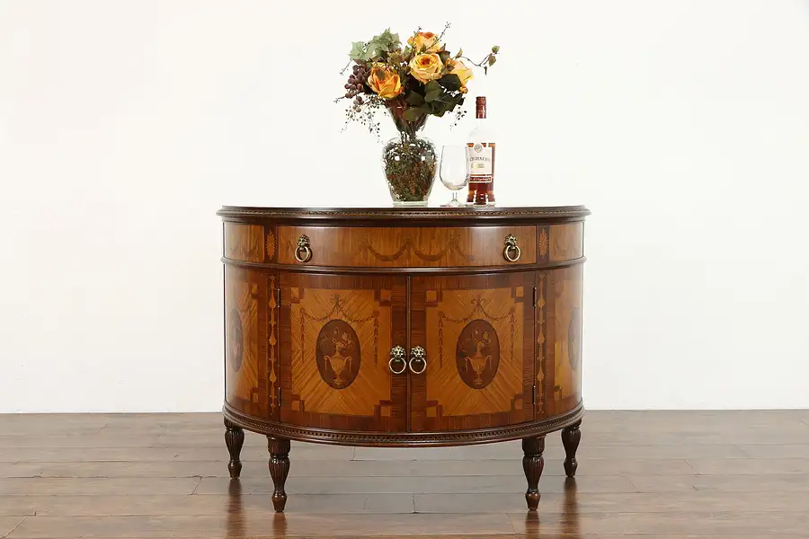 Main image of Demilune Antique Console Cabinet, Satinwood & Rosewood Marquetry, Empire