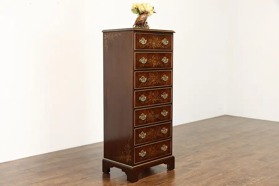 Main image of Traditional Lingerie Chest Walnut Burl Hand Painted Accents, Hickory