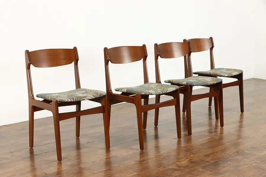 Main image of Set of 4 Midcentury Modern Vintage Teak Dining Chairs, New Upholstery