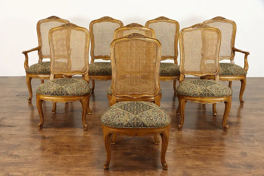 Main image of Set of 8 French Country Farmhouse Vintage Dining Chairs, Century