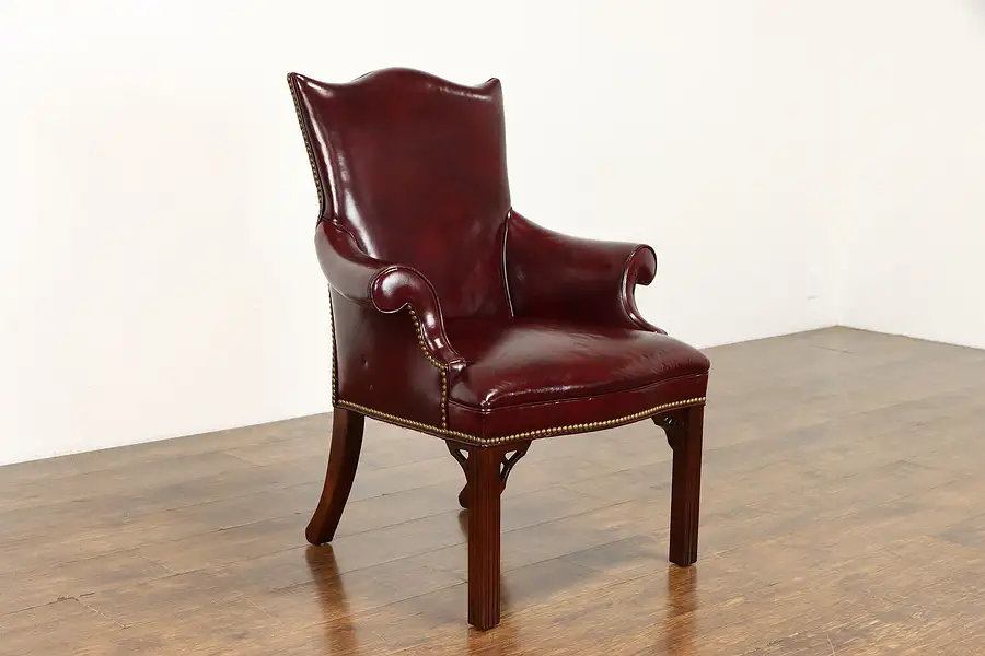 Main image of Red Vintage Leather Office Chair, Brass Nailheads, Westchester Leather