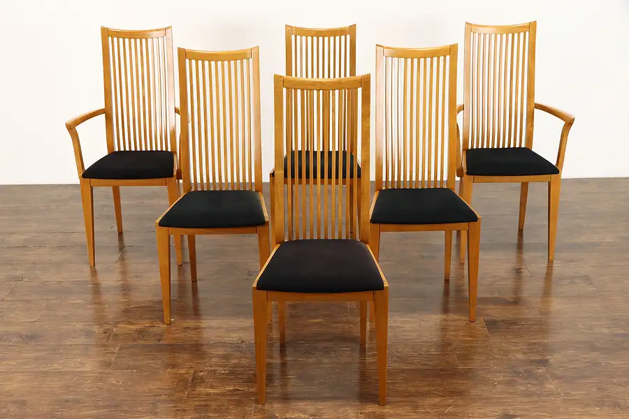 Main image of Set of 6 Italian Vintage Midcentury Modern Oak Chairs, Signed Potocco