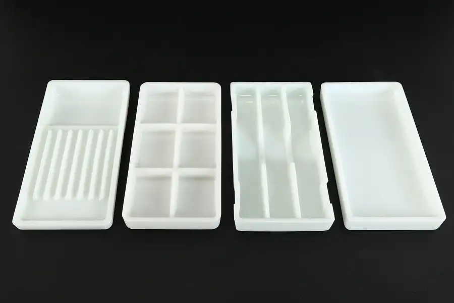 Main image of Antique Milk Glass 4 Dental Trays, American, Two Rivers WI